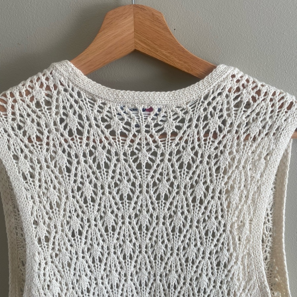 Freshman 1996 Duster Women’s M Beige Crochet Sleeveless‎ Vest Boho Cottage Core - Picture 8 of 10
